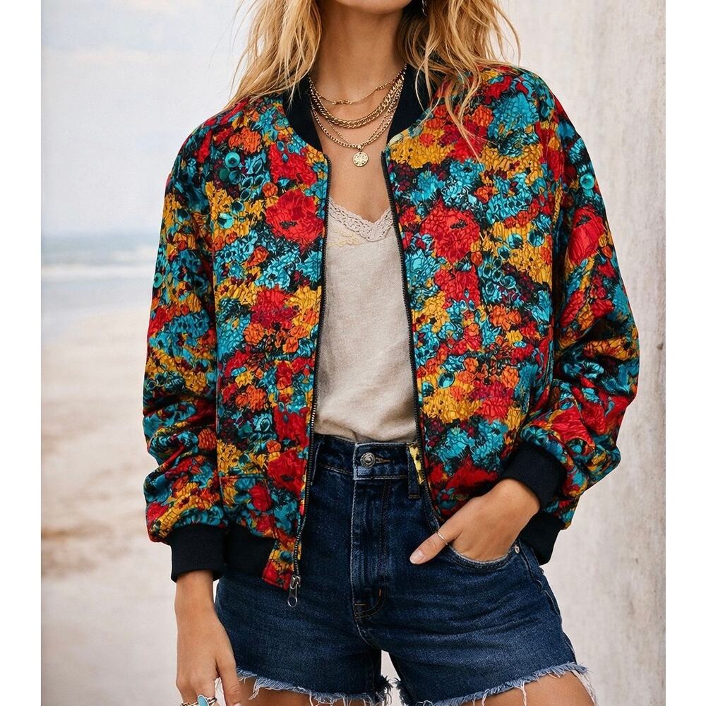 Vintage 80’s MAYCENE Art to Wear Bomber Jacket Made in the USA Bohemian Groovy